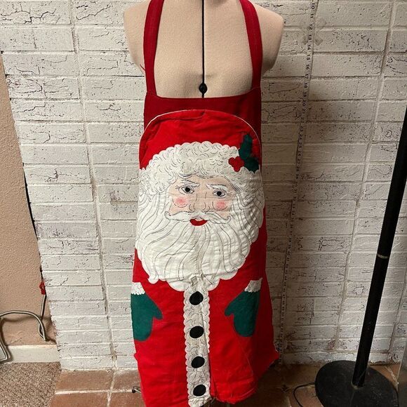 Vintage Full Length Christmas Holiday Santa Apron - Picture 1 of 12